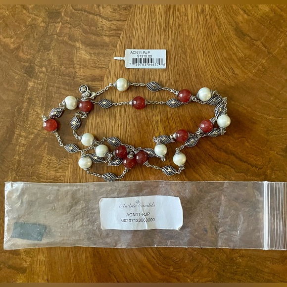 ANDREA CANDELA Pearl and Red Jade Sterling Silver/18K Necklace - Picture 7 of 7